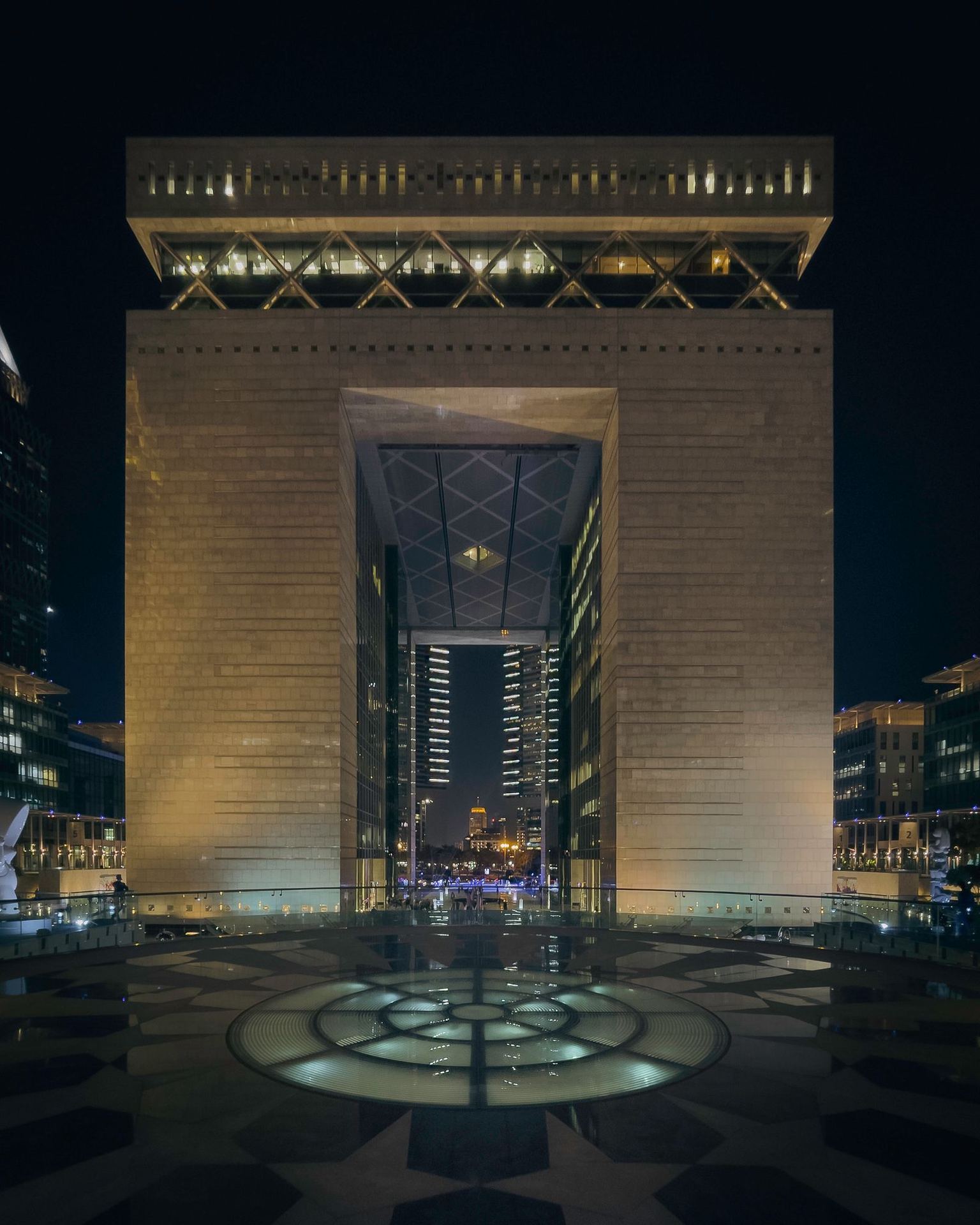 The DIFC Gate Building in Dubai, UAE, at night